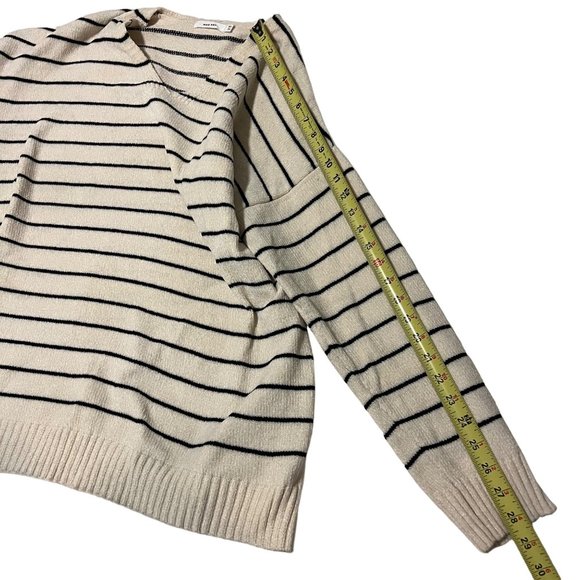 Mod Ref Sweater Womens Cream Black Striped Knit V Neck Pullover Size M/L - Picture 11 of 11